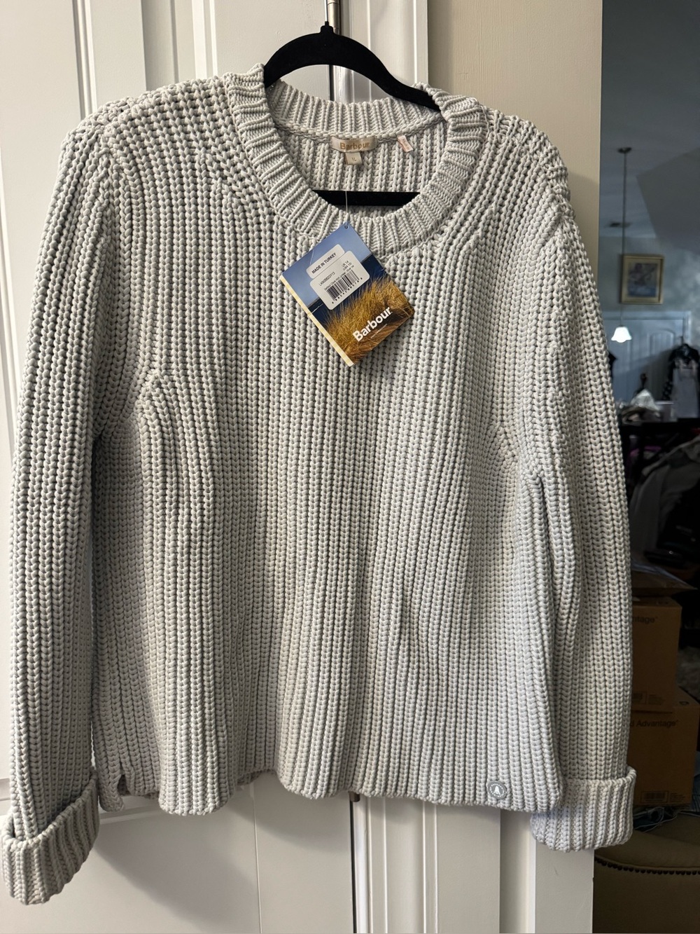 Barbour womens Light Gray Chunky Knit Sweater
